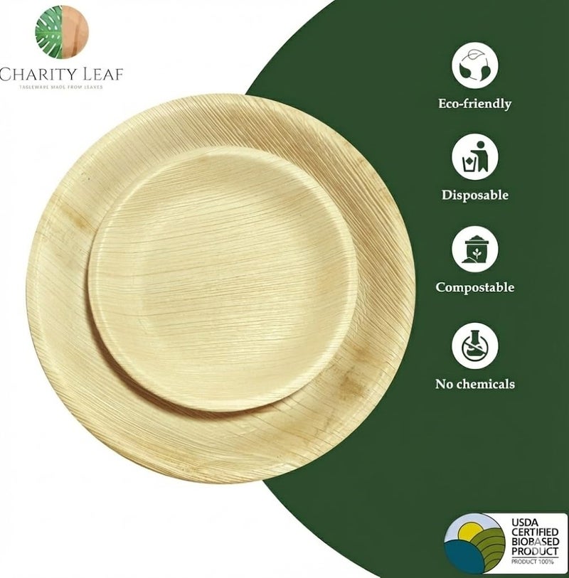 Charity Leaf 25-Pack 10" Round & 25-Pack 7" Round Compostable Palm Leaf Plates | Perfect for Parties, Weddings, and Catering Events - Image 2